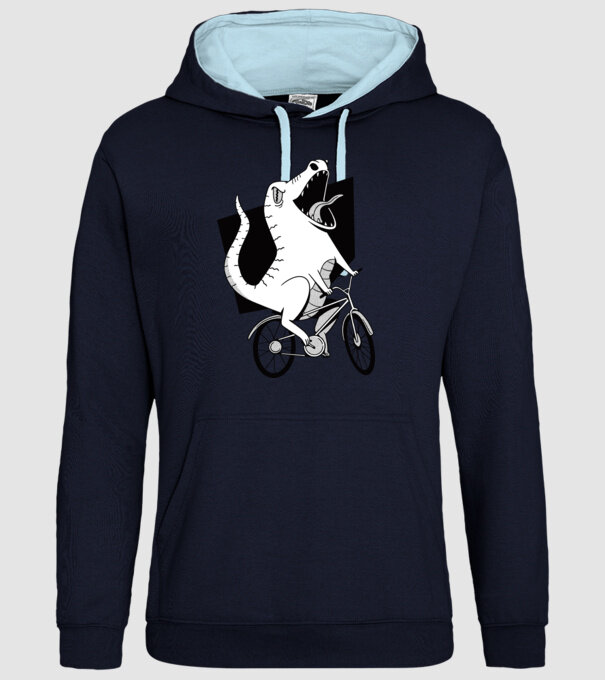 Dinozaur cu bicicletă model albastru închis pe tricou