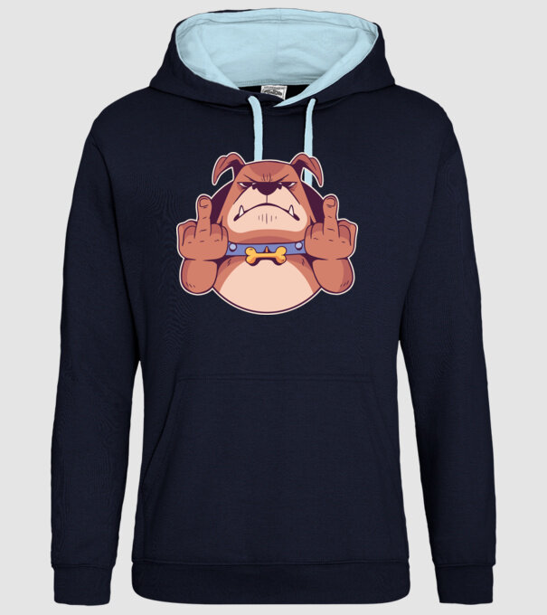 Bulldog arată degetul model albastru închis pe tricou
