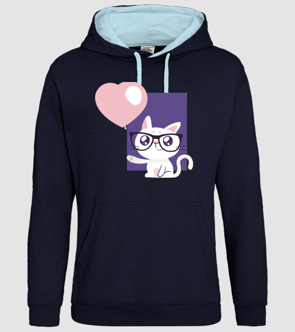 Inimă Pisică cu balon model albastru închis pe tricou