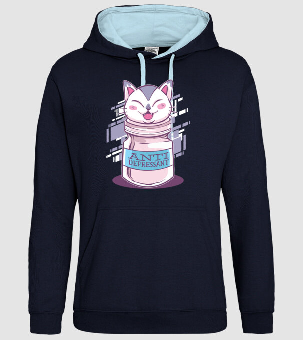 Tabletă antidepresivă pisică model albastru închis pe tricou