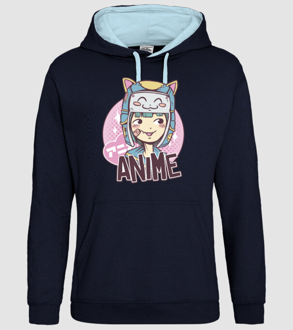 Fată drăguță Anime model albastru închis pe tricou