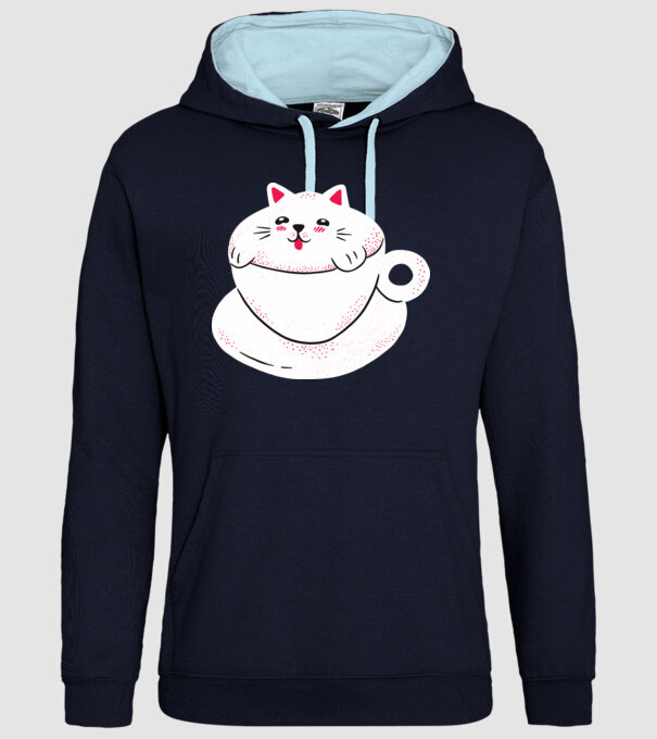 Tricou cafea cu pisică drăguță model albastru închis pe tricou
