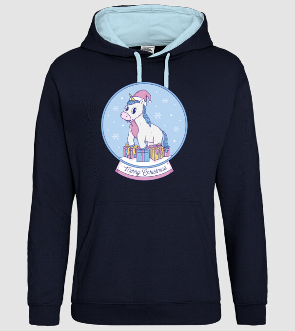 Glob de zăpadă drăguț, de Crăciun, cu Unicorn model albastru închis pe tricou