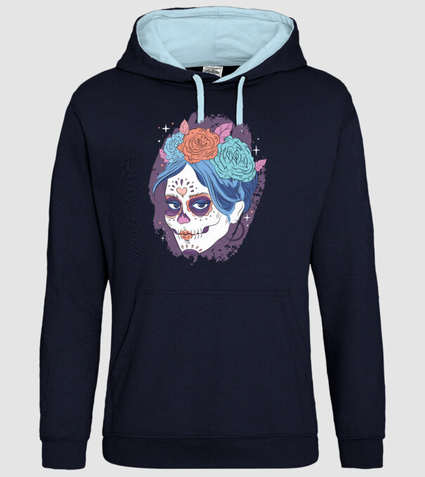 Dia de Los Muertos - Craniu cu flori model albastru închis pe tricou