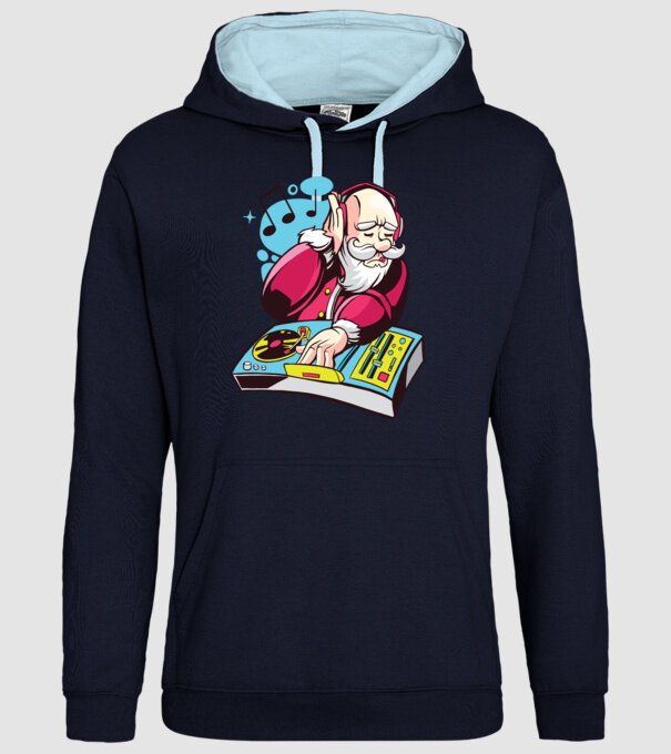 Moș Crăciun DJ model albastru închis pe tricou