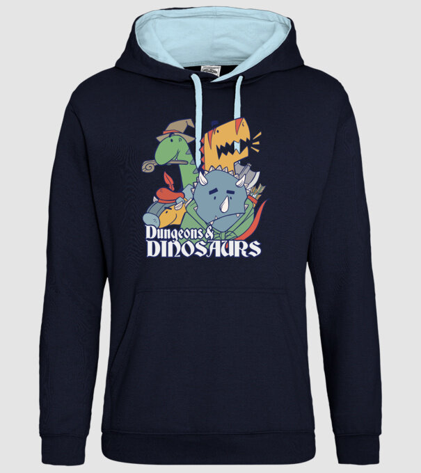 Dungeons and Dinosaurs model albastru închis pe tricou