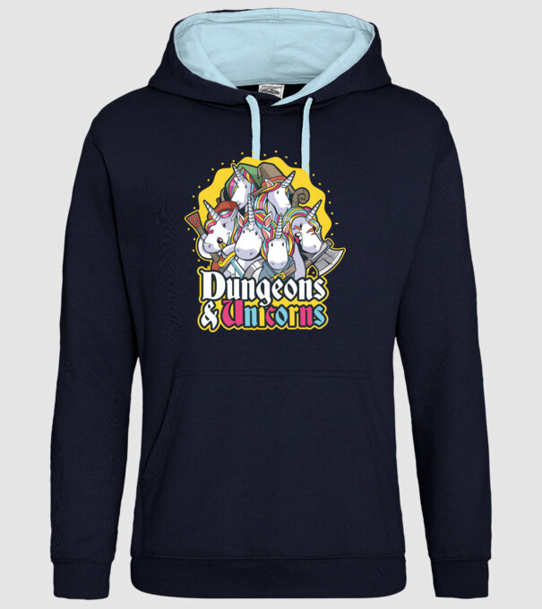 Dungeons and Unicorns model albastru închis pe tricou