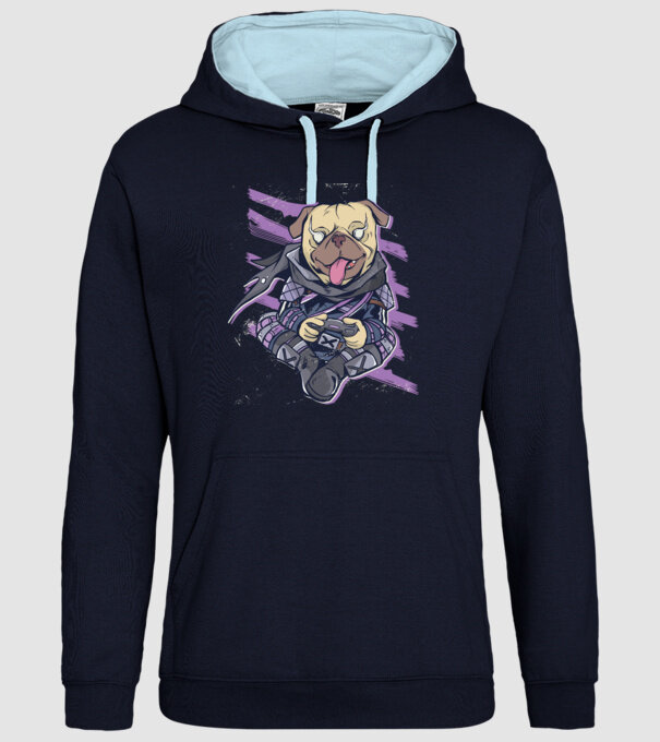 Mops Gamer model albastru închis pe tricou