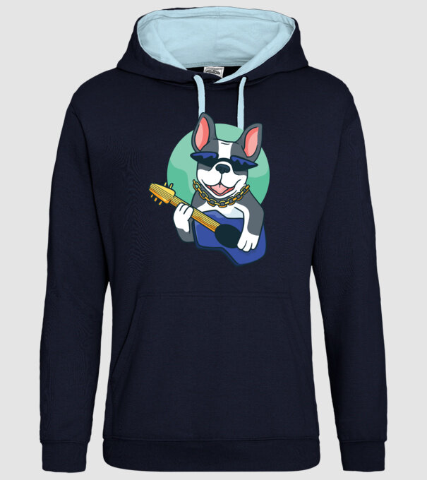 Bulldog Chitarist model albastru închis pe tricou