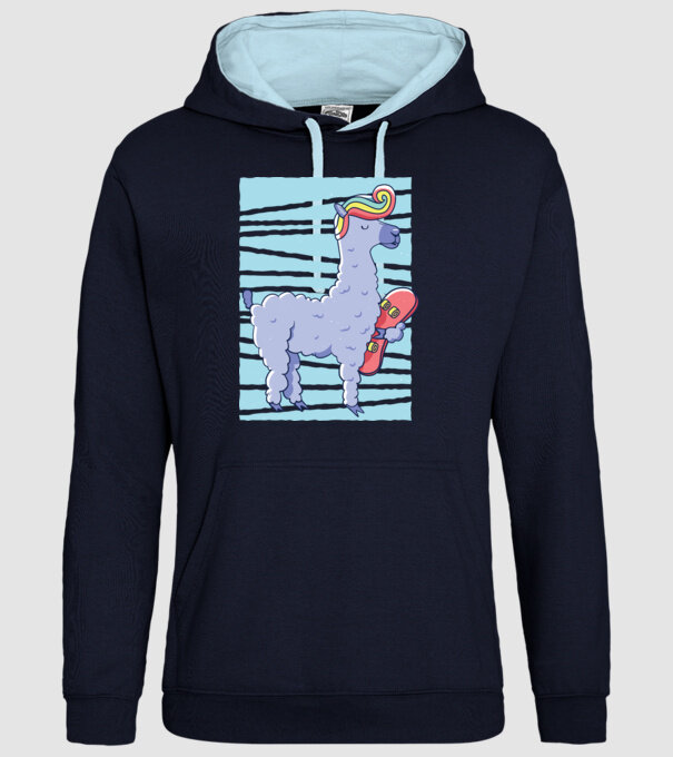 Lama Skateboarder model albastru închis pe tricou