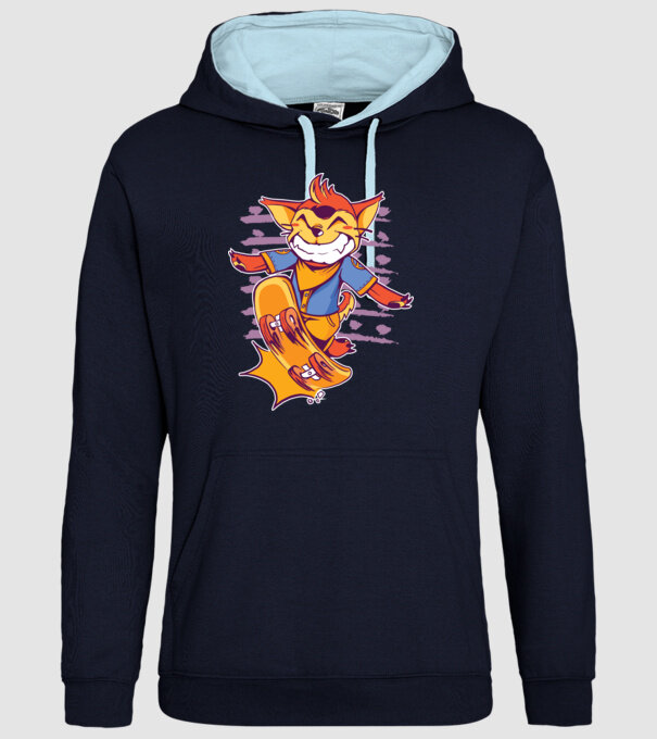Vulpe Skateboarder model albastru închis pe tricou