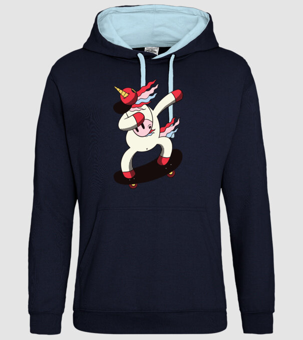 Skateboarder Unicorn DAB model albastru închis pe tricou