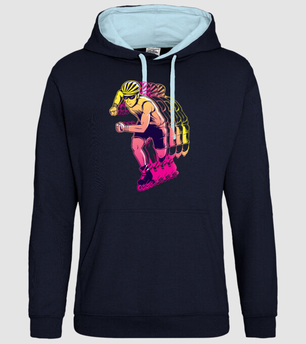 Concurent patine pe rotile model albastru închis pe tricou