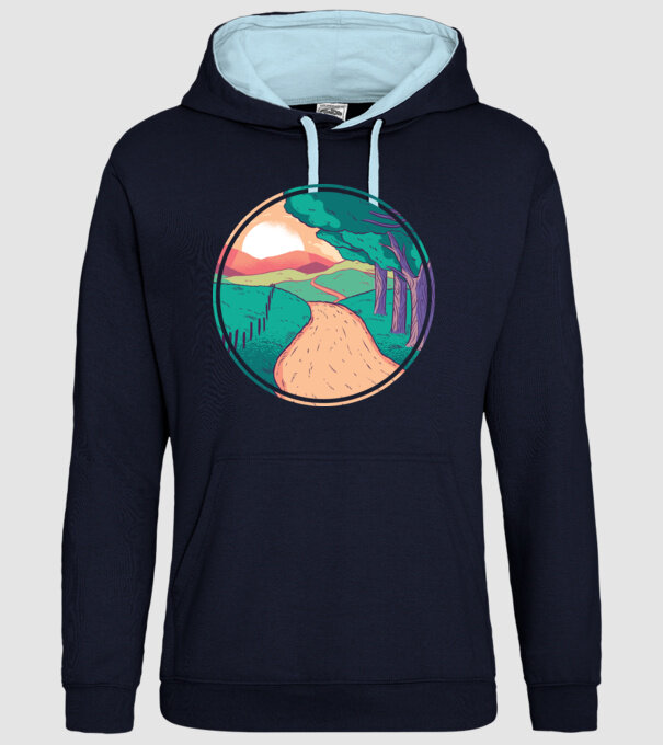 Drum spre casă la apus de soare model albastru închis pe tricou