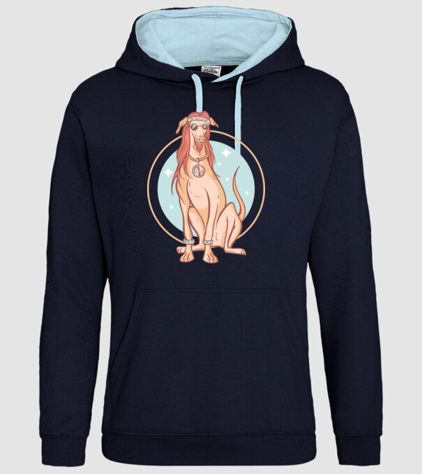 Câine Ogar Hippy model albastru închis pe tricou
