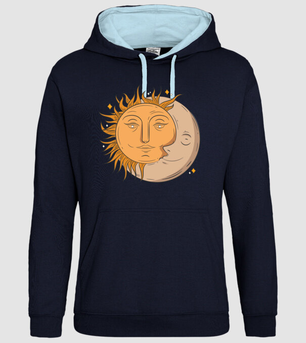 Luna și Soarele model albastru închis pe tricou