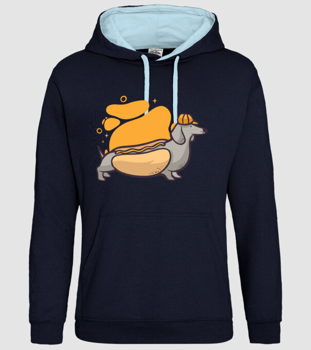 Teckel Hot dog model albastru închis pe tricou
