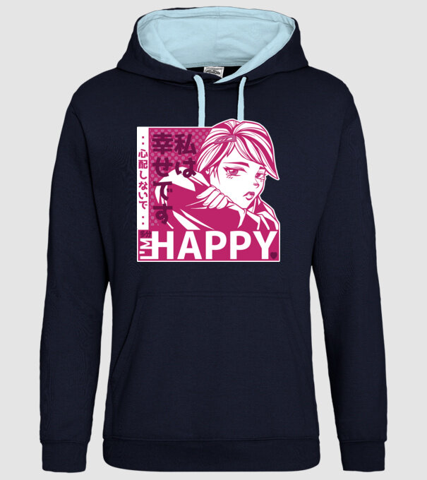 'I''m happy fată Anime antisocială' model albastru închis pe tricou
