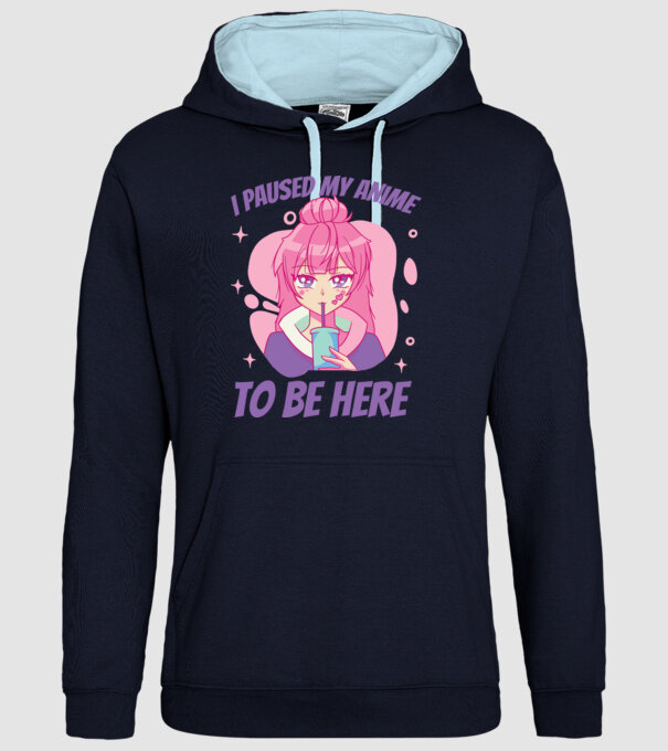 I paused my Anime to be here model albastru închis pe tricou