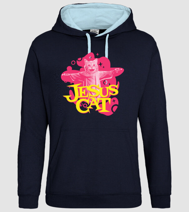 Jesus Cat model albastru închis pe tricou