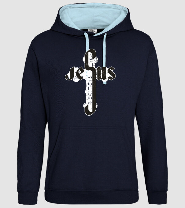 Iisus Cruce model albastru închis pe tricou