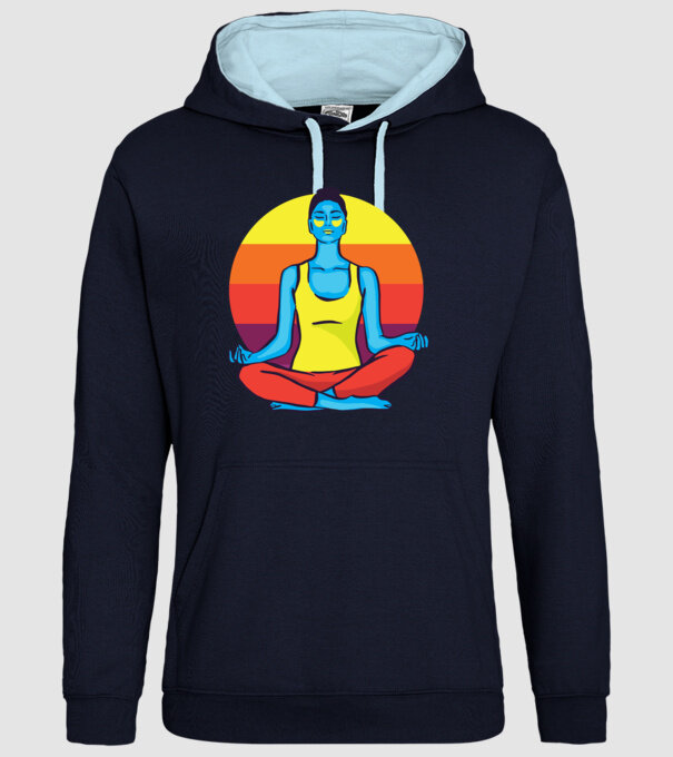 Yoga Meditație Retro model albastru închis pe tricou
