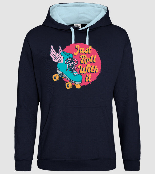 Just Roll with it - patine cu rotile model albastru închis pe tricou