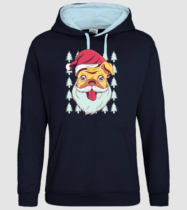 Tricou Crăciun Mops model albastru închis pe tricou