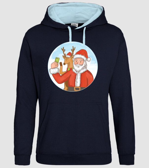 Selfie de Crăciun model albastru închis pe tricou