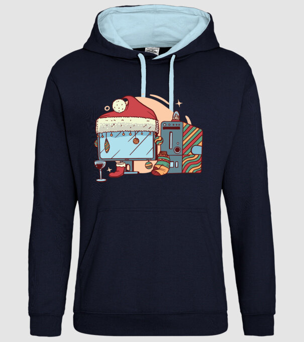 Computer de Crăciun model albastru închis pe tricou