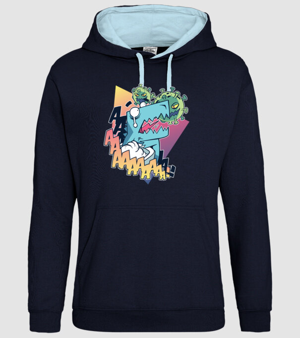 Covid Dino model albastru închis pe tricou