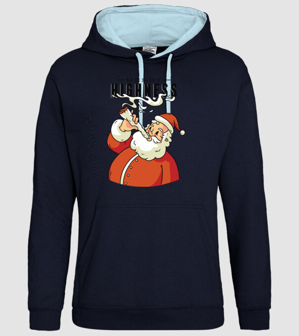 Merry Highness Mikulás fumează iarbă model albastru închis pe tricou