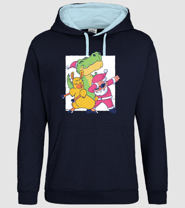 Moș Crăciun Llama T-rex DAB pentru Crăciun model albastru închis pe tricou