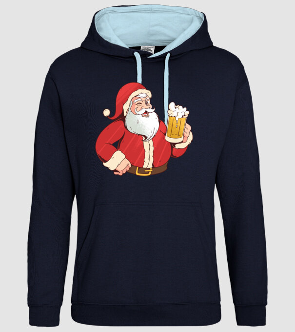 Moș Crăciun cu bere tricou amuzant model albastru închis pe tricou