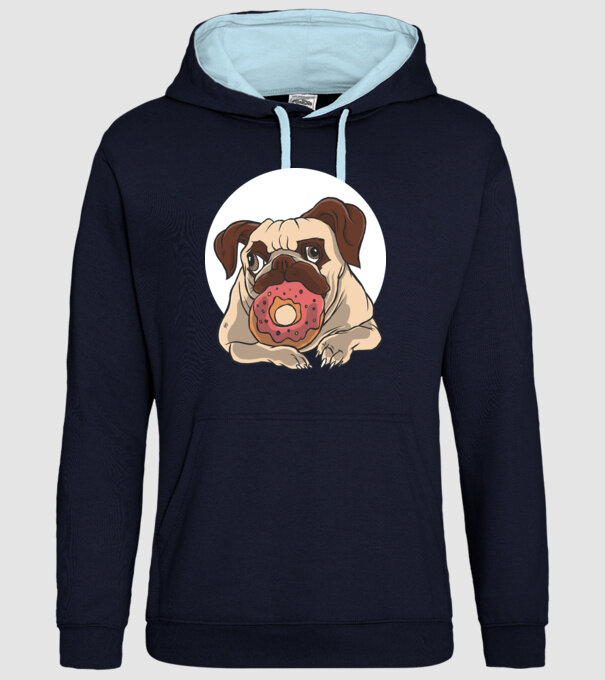 Mops cu gogoașă model albastru închis pe tricou