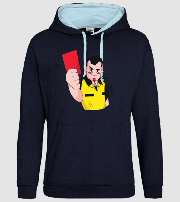 Cartonaș roșu model albastru închis pe tricou