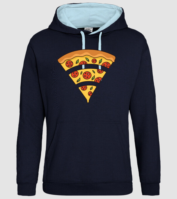 Felie de pizza Wifi model albastru închis pe tricou