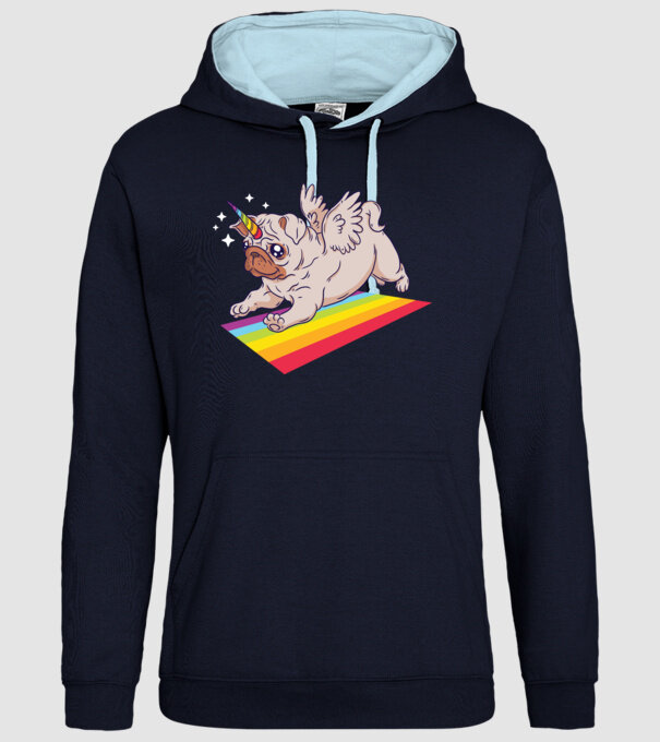 Pugicorn - mops unicorn model albastru închis pe tricou
