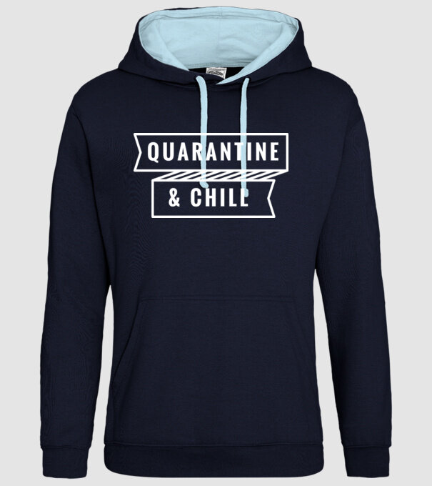 Quarantine and chill model albastru închis pe tricou