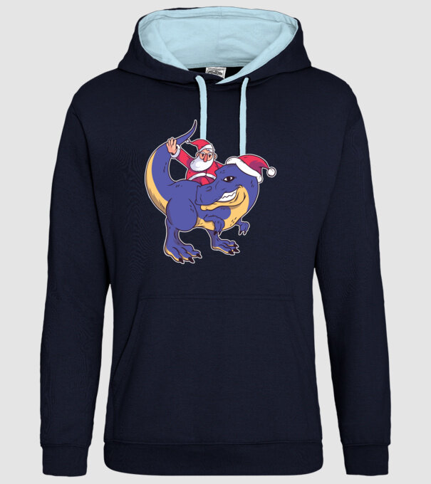 Santasaurus Moș Crăciun pe dinozaur model albastru închis pe tricou