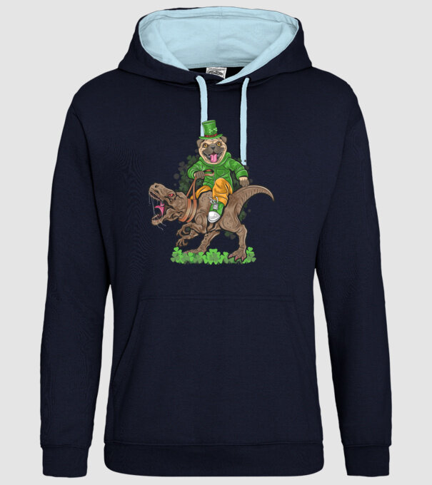 Sfântul Patrick Mops dinozaur model albastru închis pe tricou