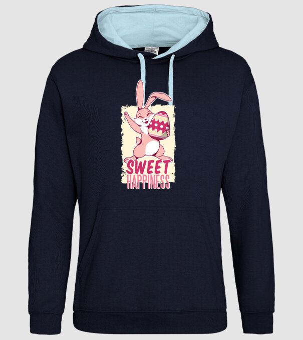 Sweet Happiness pentru Paște tricou cu iepuraș model albastru închis pe tricou