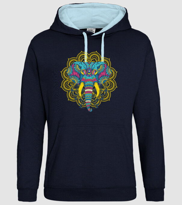 Elefant Mandala Colorat model albastru închis pe tricou