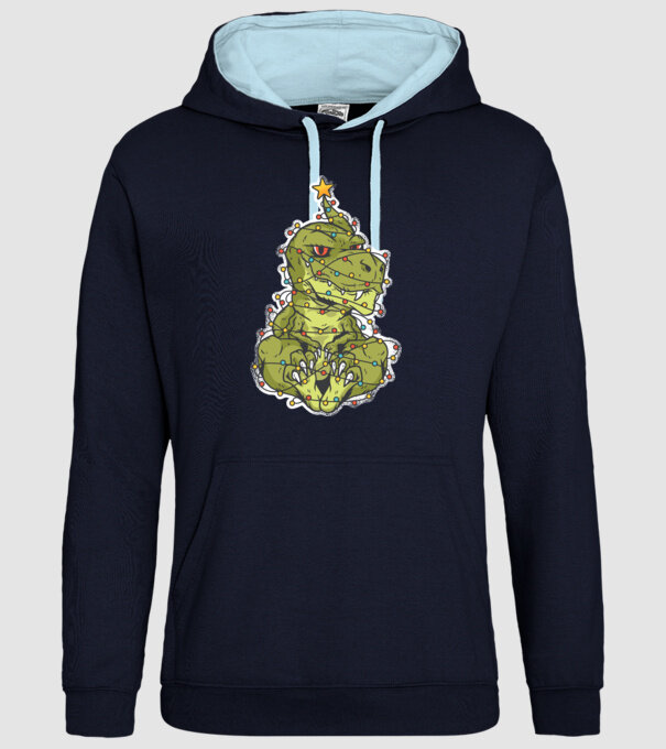 Dinozaur T-rex Pom de Crăciun tricou model albastru închis pe tricou