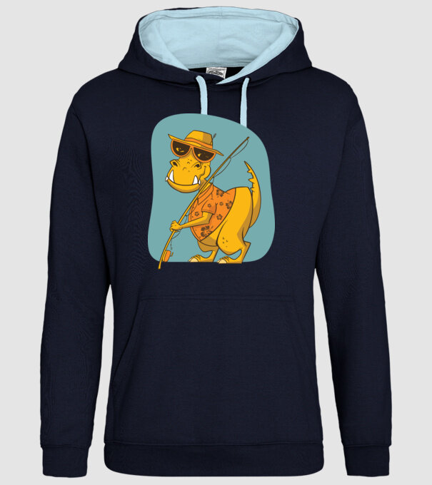 T-rex Pescar model albastru închis pe tricou