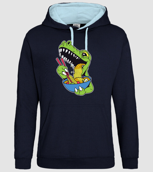 T-rex Ramen model albastru închis pe tricou