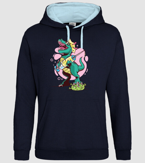 T-rex Vaccin model albastru închis pe tricou
