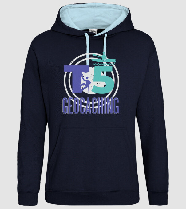 T5 Geocaching model albastru închis pe tricou