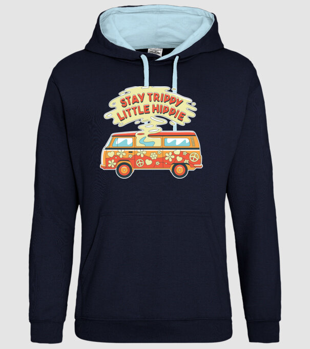 Trippy Microbuz Hippi model albastru închis pe tricou