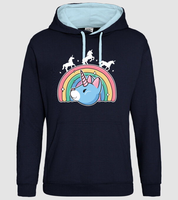 Pisică Unicorn model albastru închis pe tricou